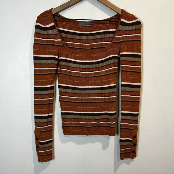 Women’s | Urban Outfitters Brown Striped Scoop neck Sweater | Small Petite - Picture 1 of 10